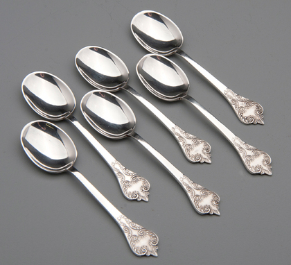 Sterling Silver Charles II Reproduction Trefid  Lace Back Coffee Spoons (Set of 6)